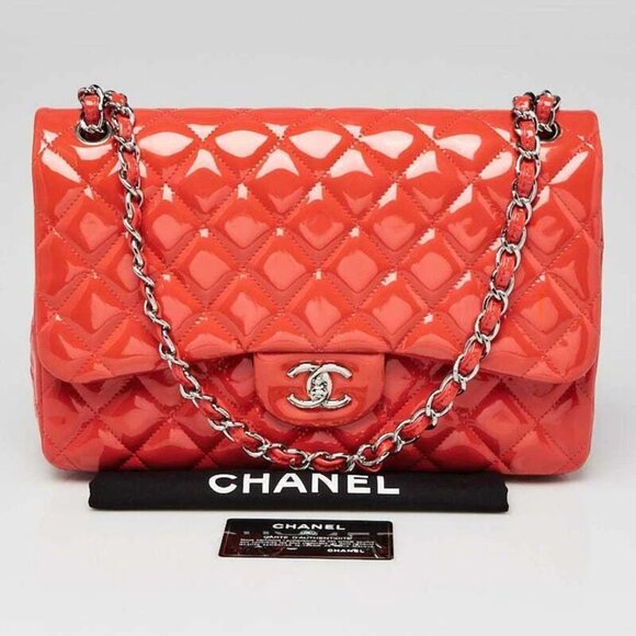 Chanel Pink Quilted Patent Leather Classic Jumbo Double Flap Bag - Picture 1 of 10
